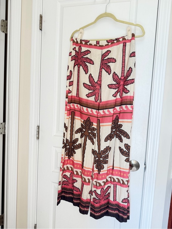 Marine Layer Pants - Marine Layer Pink, Cream and Brown Palm Print Maxi wide leg pants